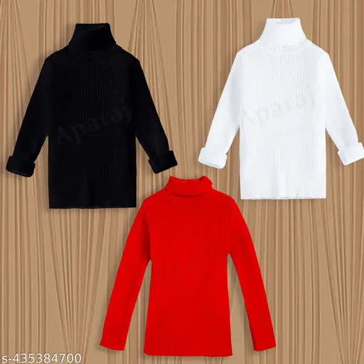 Woolen high neck winter sweater for babies (0-5 years), solid design, made in India