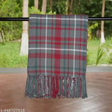 Christmas Red Grey Woven Throw, checked pattern, cotton net fabric, reversible design, elegant home decor