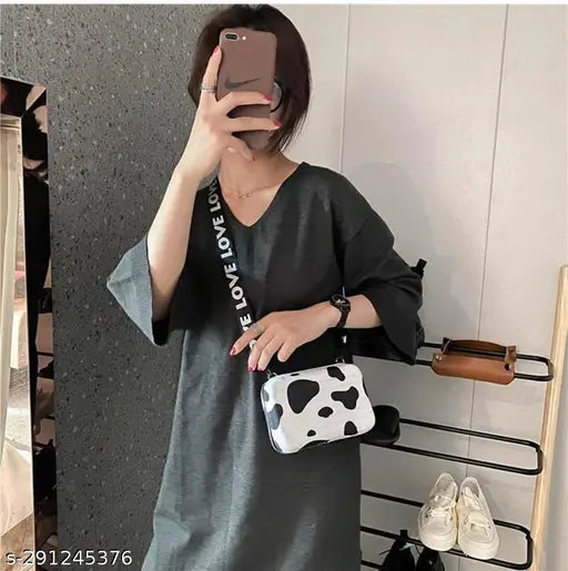 Acrylic navy blue cow print mini suitcase bag with 2 compartments, perfect for travel accessories