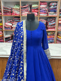 Georgette Anarkali gown duppata full set with pent, embroidered net Indian bridal wear - S (36in bust, 56in length), ready-to-wear