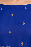 Printed embroidered Rayon kurti Sharara dupatta set with skirt, royal blue, made in India