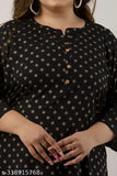 Black and gold polka dot plus size rayon kurti top/tunic, comfortable, machine-washable, flattering print on display