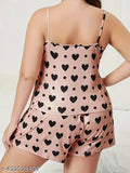 Satin printed night suit set for women, graphic design pyjamas with short sleeves and matching bottoms