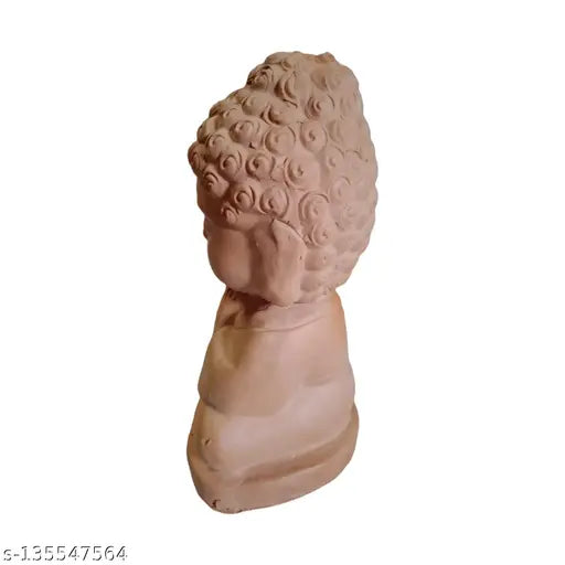 Handmade terracotta Buddha statue with joined hands, 7.5cm x 15.5cm x 8.5cm, natural clay, India