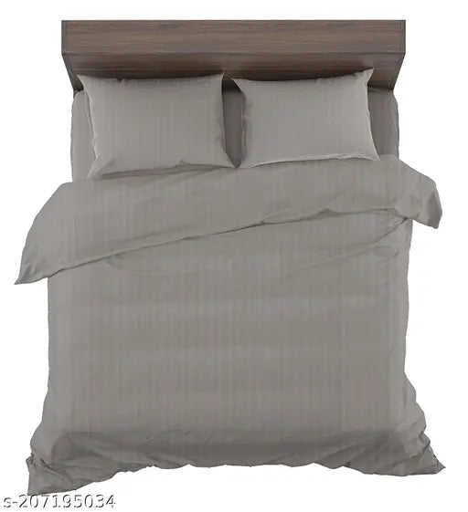 Grey striped cotton satin Parinika double luxury bedsheet for hotels