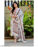 Keitra women's viscose block-printed straight kurta and pant set with dupatta - Indian printed outfit on mannequin (Size S, M, L, XL, XXL)