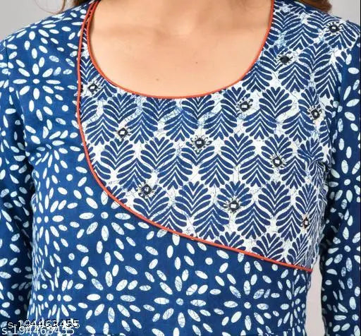 Polka dot print long Anarkali kurta in pure cotton, three-quarter sleeves, various sizes available for women