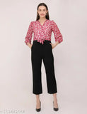 Georgette, three-quarter sleeve floral digital printed long jumpsuit for women. Black cotton blend and floral print Georgette fabric. Includes belt." (109 characters)