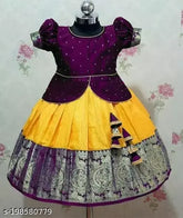 Silk and jacquard new fancy kids lehenga choli in solid patterns, zari stitch type, sizes range from 12-18 months to 10-11 years, Indian origin