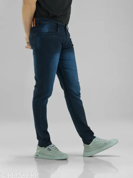 Dark blue denim slim fit jeans by FANG JEANS, ideal for men