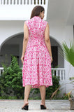 Pink sleeveless rayon print kurti (Kt Aline), suitable for work or festive wear