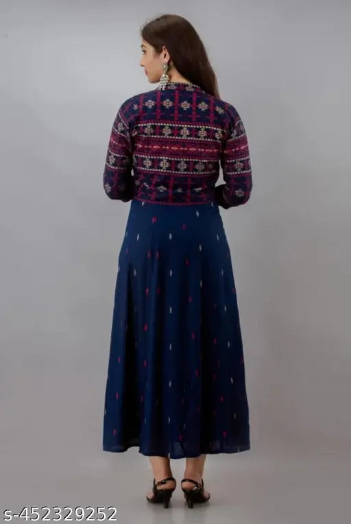Gold printed Rayon jacket kurta for women, three-quarter sleeves, Indian craftsmanship