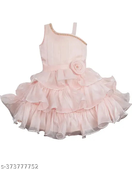 Stylish satin, sleeveless knitted partywear frock dress (size 1-5 years), embellished net pattern, girls casual wear