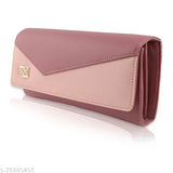 Faux leather unique women's clutch purse, solid pattern, 4 compartments, free size (9in x 22in) - elegant and spacious handbag for everyday use