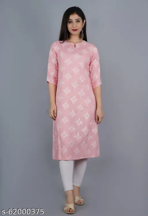 Rayon straight kurtis, Zari embroidered, women's three-quarter sleeves print dress for fashion events and weddings. S (36in bust), M (38in bust), L (40in bust), XL (42in bust), XXL (44in bust). Made in India