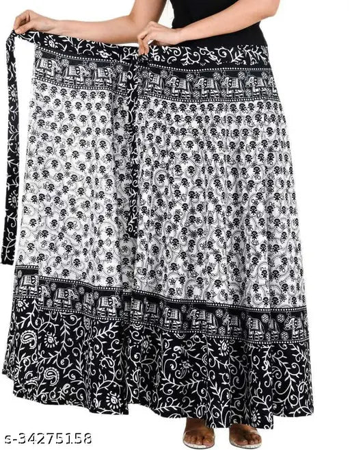 Multi-colored cotton printed net western skirts for women (2-piece set: wrap around & A-line), 36-42 sizes, Indian origin