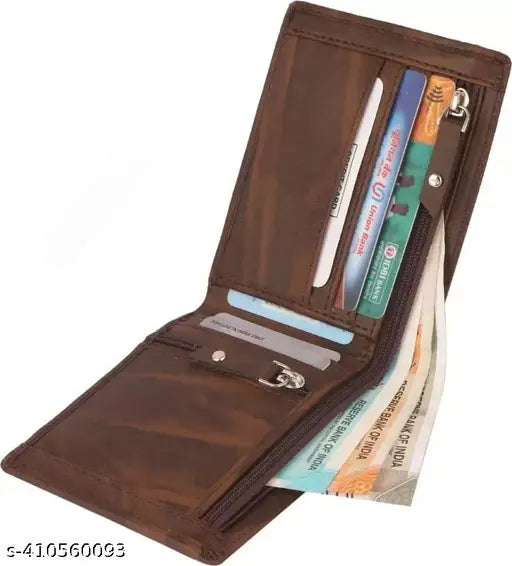 Brown faux leather mini Zubex wallet (5 card slots), sleek design with two compartments for everyday use