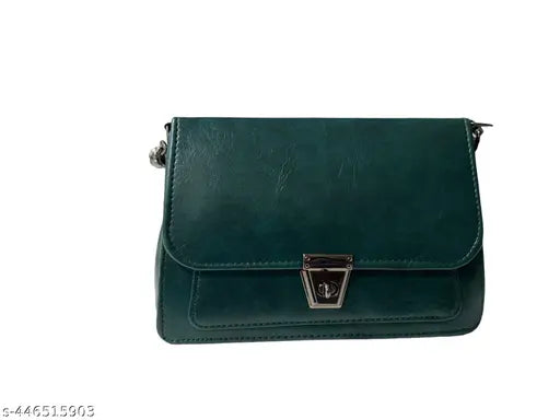 Green faux leather sling bag for women and girls, rich texture, 2 compartments, versatile earthy tone, vegan leather with braided strap