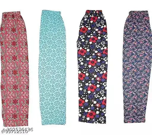 Assorted print women's soft cotton pyjama track pants (4 pack), ideal for sleepwear, yoga, and outdoor activities