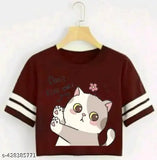 Trendy cotton blend printed t-shirt for women, short sleeves, size M (36in bust, 22in length)