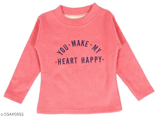 Red acrylic round neck sweatshirt for girls, solid design for winter