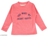 Red acrylic round neck sweatshirt for girls, solid design for winter
