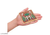 Handcrafted marble peacock design mini chowki for pooja, exquisite home decor piece, easy to clean, size 4" x 4", made in India