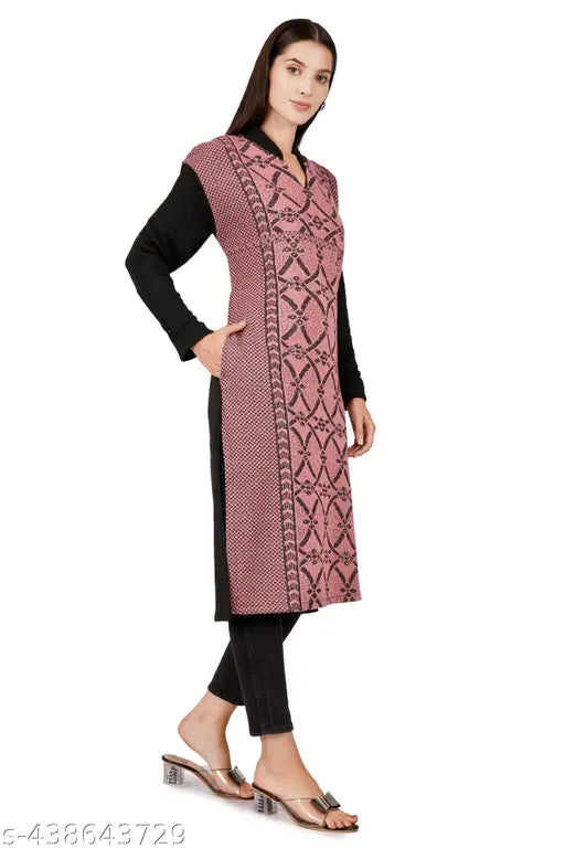 Woolen long kurta for women by DIMSY COLLECTION, printed combo, three-quarter sleeves, S-XL sizes
