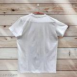 Classic men's white cotton blend round neck t-shirt with printed design, short sleeves, high print quality, available in multiple sizes (S - XXL), originating from India