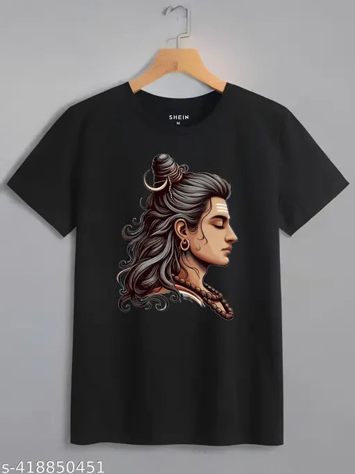 Mahakal drop shoulder cotton blend T-shirt, dark print with short sleeves, comfortable and extra durable