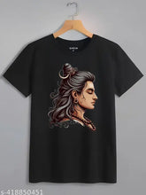 Mahakal drop shoulder cotton blend t-shirt, dark color, loose-fitting with printed pattern, extra durable due to double-needle stitching and hems, customizable, made in India (S, M, L, XL sizes)