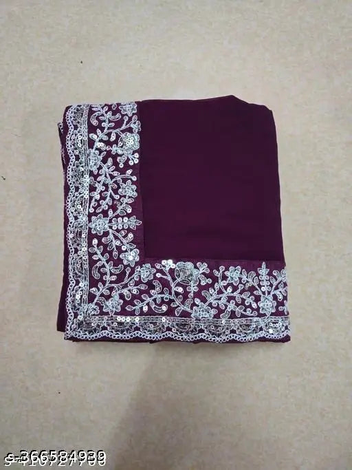 Purple Georgette embroidered saree with running blouse, trendy Bollywood party wear for women
