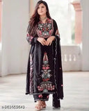 Black dori embroidered georgette crop top suit & bottom set - fancy partywear for women