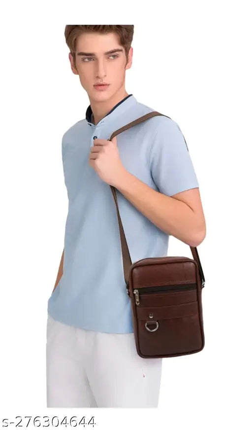 Solid faux leather SNEKLE BYET Cross Body Bag, Indian-crafted vegan travel office bag for men & women