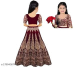 Embroidered velvet lehenga and net dupatta kids choli for traditional Indian wear, perfect for functions, festivals, parties, or weddings. Unstitched for personal tailoring." (124 characters)