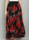 Red georgette flared maxi skirt, Raabta Fashion women's printed net style for fashion-conscious ladies. Ideal for hand wash or machine wash/dry clean, available in sizes 28, 30, 32, 34 (waist size & length size: 28in/40in, 30in/40in, 32in/40in, 34in/40in). Made in India