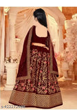 9999 Velvet Maroon semi-stitched lehenga & dupatta set, velvet & net, embellished, party/wedding wear