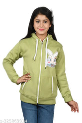 Trendy wool girls' hoodie with printed net pattern, long sleeves for 10-11, 11-12 years old kids. Made in India