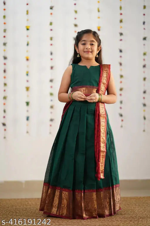 Art Silk unstitched kids lehenga choli, solid pattern, size 50in x 50in, Indian traditional wear for children