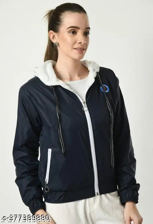 Navy blue polyester printed net long sleeve jacket (XS: Bust 32in, Length 21in; S: Bust 34in, Length 21in; M: Bust 36in, Length 21in), part of the new collection from India