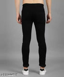 Men's black denim knee-cut jeans with ripped pattern. VYESH men's casual trousers, size 28/30/32. High-quality denim from India