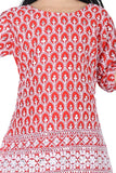 Red & navy blue cotton blend straight kurti with embroidery and three-quarter sleeves - Unike Fashion's party-ready design for girls aged 9-10