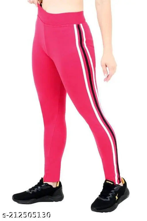 Striped cotton blend women's jeggings combo, ultra stretchable and comfortable for sports and yoga. Pack of 2 pieces, trendy ankle length with elastic waistband. Available sizes: 28, 30, 32 (28-36-28, 30-36-30, 32-36-32). Made in India