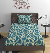 Soft, glace cotton single fitted bedsheet & pillow cover by Swami Enterprises. Abstract design, perfect for summer adult use