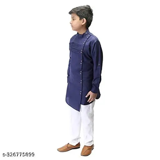 Ethnic wear half plate cotton kurta for kids, solid color traditional Indian outfit with long sleeves