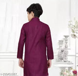 Purple cotton boys' kurta, solid pattern for 4-16 years