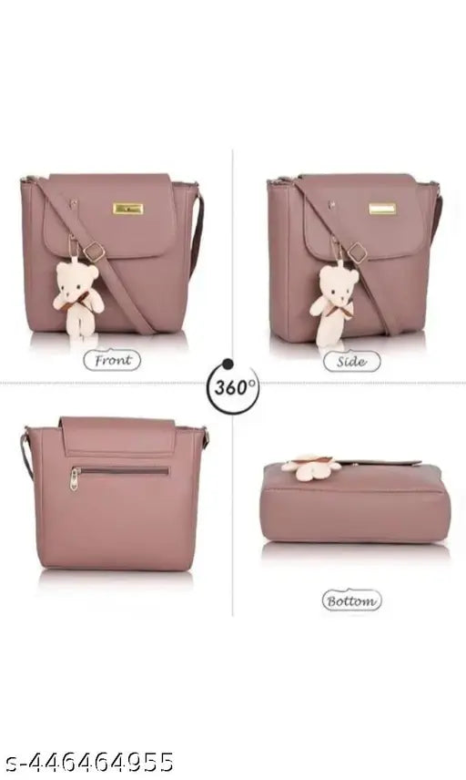 Peach PU Cross Body Sling Bag (28cm*24cm*5cm), 2 compartments, 1 outer zipper pocket, double handle for women & girls