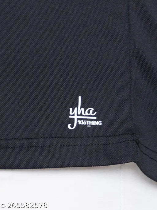 Black cotton blend short sleeve women's t-shirt, solid design by YHA, perfect for casual and sporty occasions. Made in India