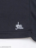 Black cotton blend short sleeve women's t-shirt, solid design by YHA, perfect for casual and sporty occasions. Made in India