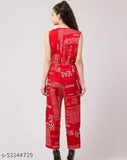 Red printed net crepe jumpsuit, Western wear for women